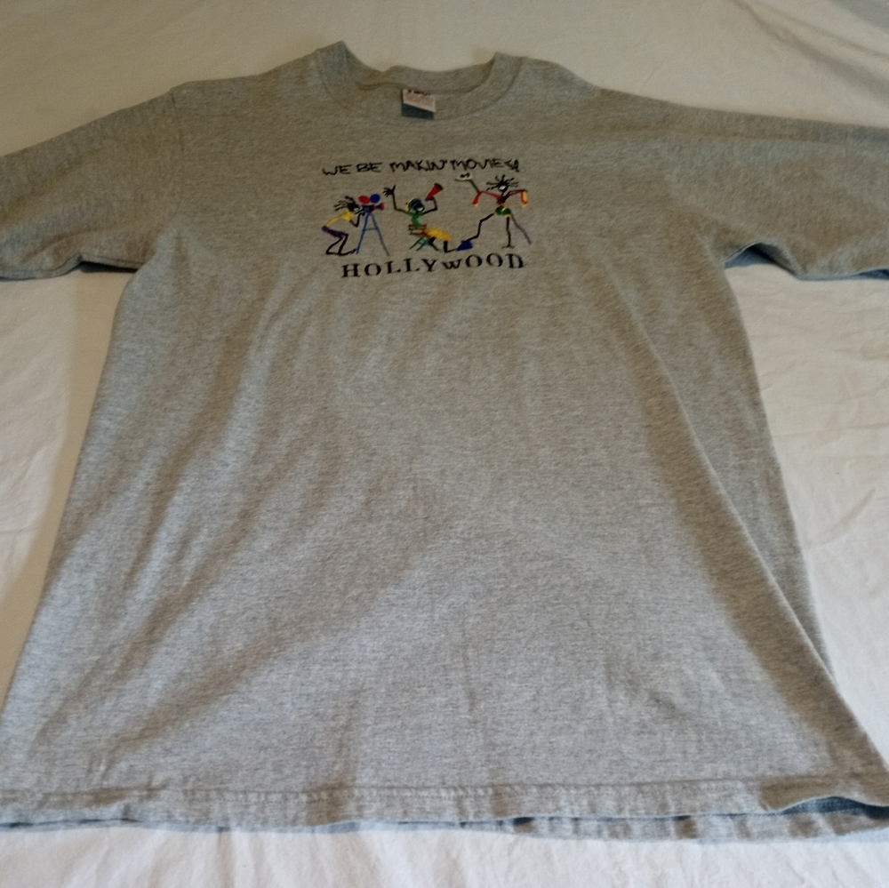 Vintage African-American We Be Making Movies Hollywood Embroidered T-shirt Gray
